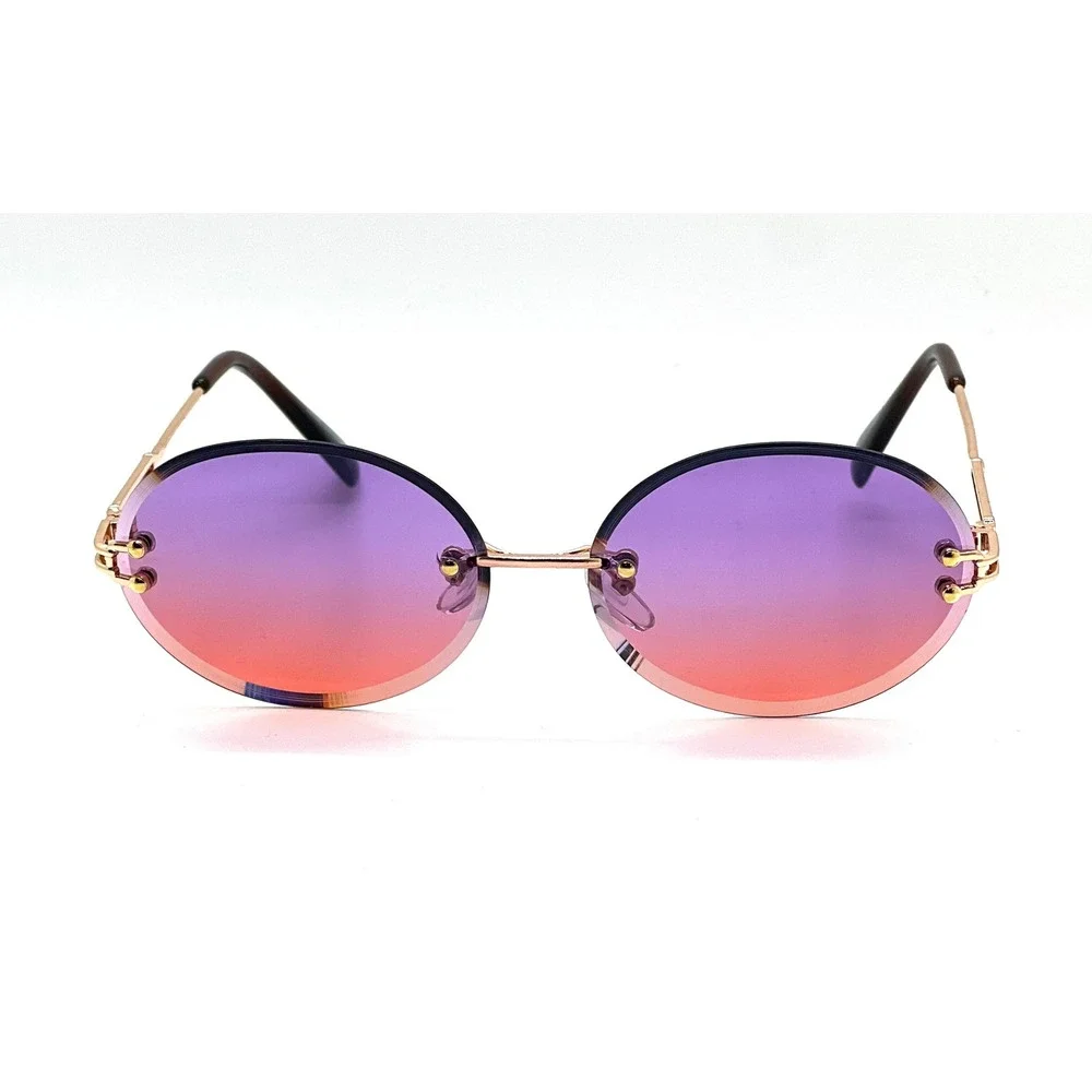 Sunglasses Purple Orange Gradient Lens Gold Frame Fashion Diamond Cut Trendy New